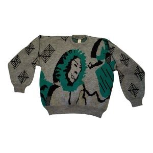 Mario Gilberti made in Italy Awesome graphic winter sweater size M Grey Retro